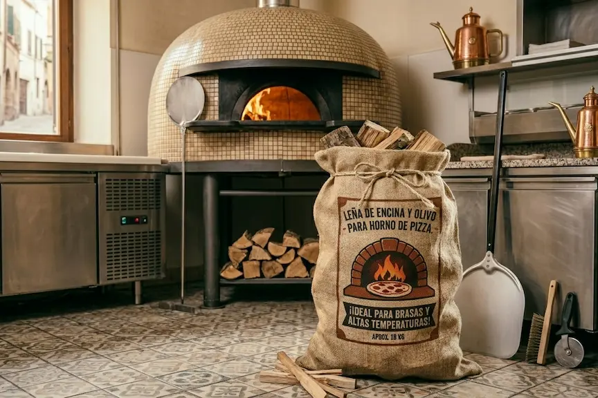 leña en saco para horno de pizza